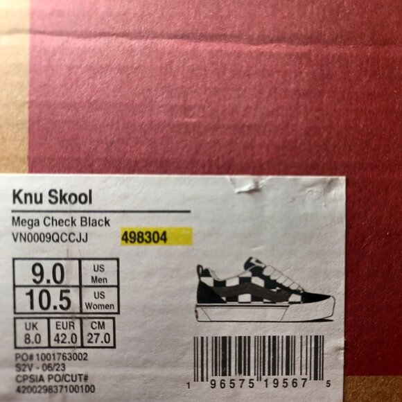 Vans Men's 9/Women's 10.5 Knu Skool Mega Check Black VN0009QCCJJ - Picture 6 of 12